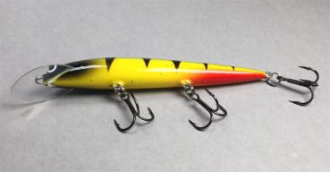 Karikko Wobbler, Länge: 11 cm, Farbe: Fire Tiger Black Head 58R, schwimmend, von Suomen Uistin The Finnish Lure Company (Jarmo Rapala)